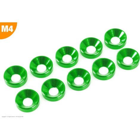 Revtec - Aluminium Washer - for M4 Flat Head Screws - OD 10mm - Green - 10 pcs