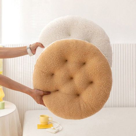 Coussin Assise - Rond - Peluche Courte - Pour Chaise Salle À Manger Bureau Jardin - Lot De 2 (1/5)