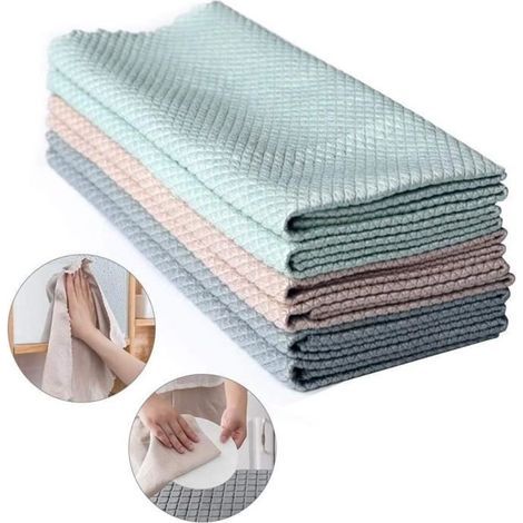 Fish Scale Pattern Kitchen Towels - Set of 6 - 30x40 cm - Antibacterial and Absorbent (1/4)