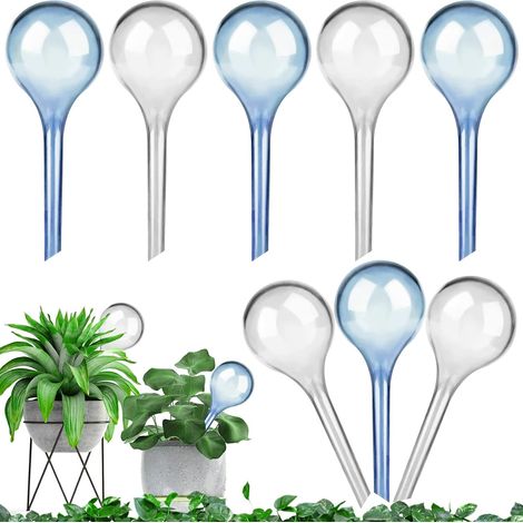 Ensemble de 8 globes d'arrosage automatiques pour plantes, taille S (80 ml, 5 cm de diamètre) – Dispositif d'arrosage automatique pour plantes d'intérieur et d'extérieur (bleu + transparent) (1/5)