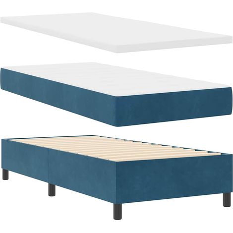 vidaXL Lit à ressorts avec coussin Bleu foncé 200 x 100 cm Velours (1/5)