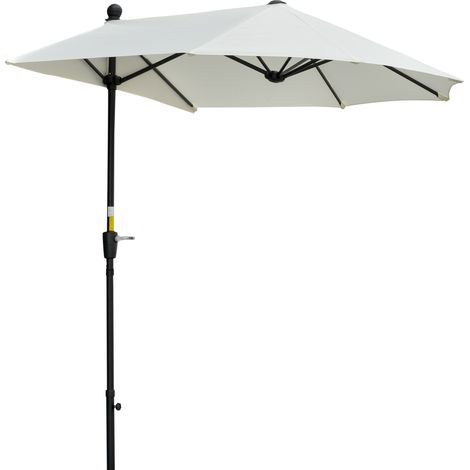 Halbmarkt-Sonnenschirm 2 m – Kurbel, Ständer und doppelseitiges Dach für Garten und Balkon – Cremeweiß