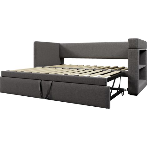 Letto da giorno imbottito 90x190 cm con letto estraibile, braccioli e ricarica, grigio (1/5)