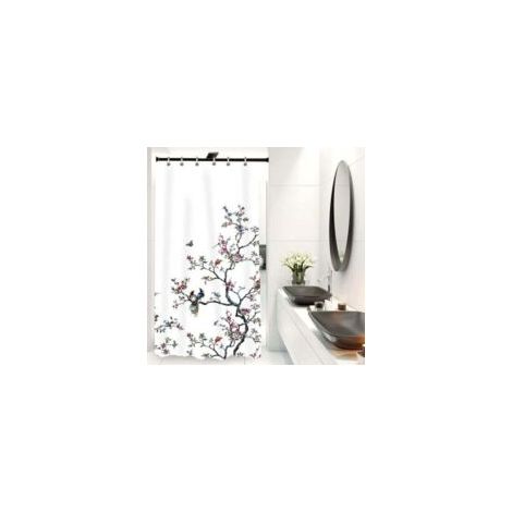 Rideau de douche unisexe en tissu résistant à la moisissure, avec 12 crochets, motif oiseaux, blanc, 90 x 180 cm - Crezuo