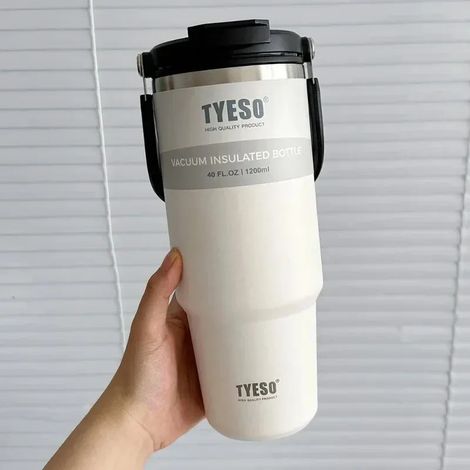 (Blanc, 900 ml) Mug à café en acier inoxydable, isolation à double paroi pour boissons chaudes et froides, adapté aux voyages en voiture. (1/3)