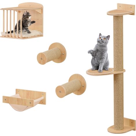COSTWAY Mensole da Parete per Gatti da Arrampicata, Set Mobili a Murocon 4 Livelli, Amaca, Posto per Graffiare e Tappetini, Albero Tiragraffi Salvaspazio (Modello 5) (1/5)