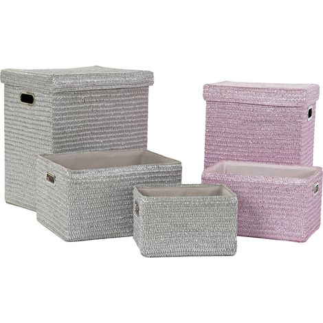 Panier rose élégant pour rangement et déco chic - Rose argenté tissé (1/5)
