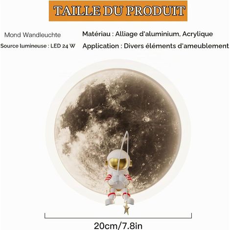 LED Enfants Lune Applique Murale, Astronaute Décoration Chambre D'enfants Décoration Tête De Lit 3000k 12W (1/5)