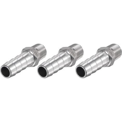 Tuyau Barbillon Raccord 12mm OD x 1/4PT Mâle Filetage 304 Inox Acier Droit Tuyau Connecteur pour Eau Air Carburant Paquet 3 (1/5)