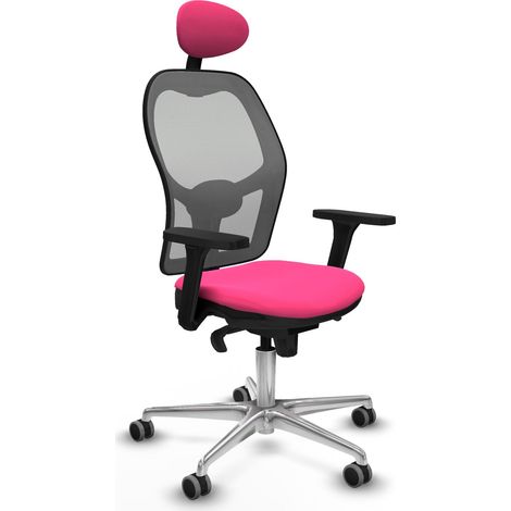 Jorquera sincro malla gris similpiel rosa brazos 3D base aluminio cabecero fijo ruedas 65mm engomada (1/5)