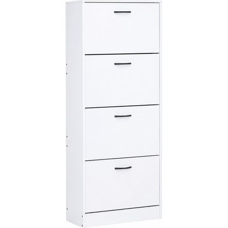 Meuble à chaussures à 4 compartiments rabattables coloris blanc - Longueur 60 x Profondeur 24 x Hauteur 151,2 cm (1/5)