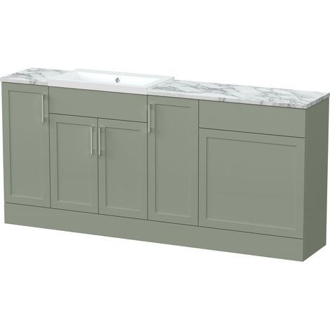 Pirehill Traditional Floor Standing 4 Door Vanity Basin WC Unit with Polymarble Basin and Laminate Worktop, 1800mm, Fern Green (1/4)