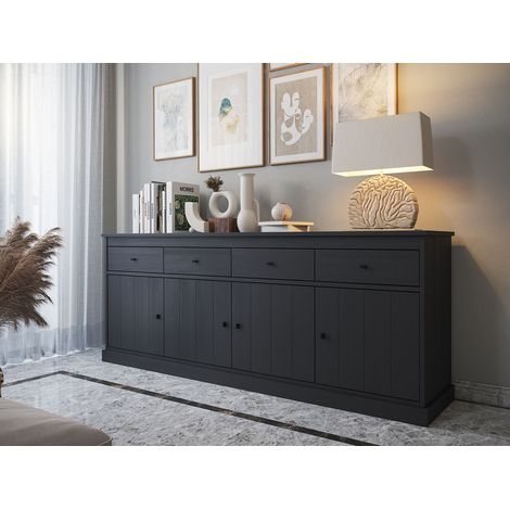 Buffet/bahut moderne 225 cm chêne noir Valeria (1/4)