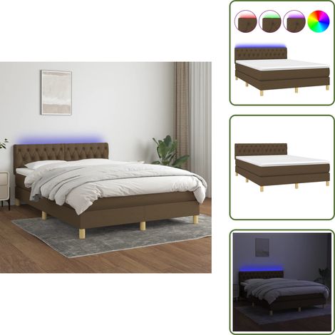 Cama con tira LED - vidaXL Cama box spring colchón luces LED tela marrón oscuro 140x190 cm - Cama con cabecero ajustable