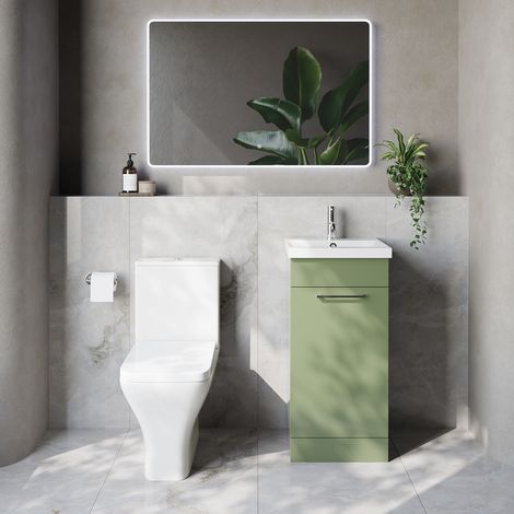 Napoli 390 Olive Green 400mm Single Door Vanity Unit and Kingston Toilet Suite with Glide Basin - 400mm - Chrome 160mm Handle