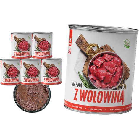 Comida h煤meda para perros TufTuf, carne enlatada con ternera, paquete de 6 latas de 800 g.