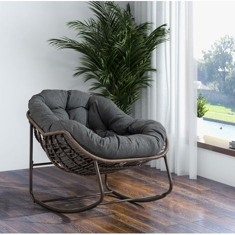 Sedia a dondolo da giardino in rattan sintetico grigio scuro HAVRYA (1/5)