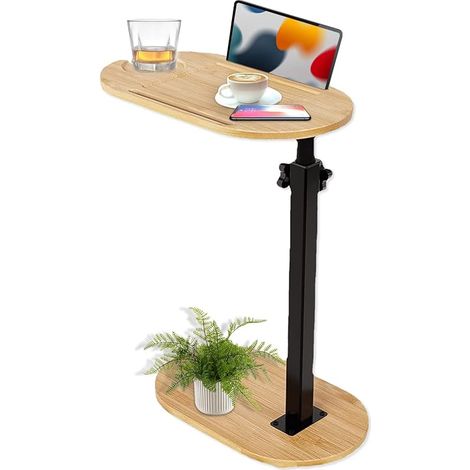 Table d'appoint, rotative à 360°, en bambou, réglable en hauteur (42 à 82 cm), table basse mobile, petite pour salon, canapé, canapé (1/5)