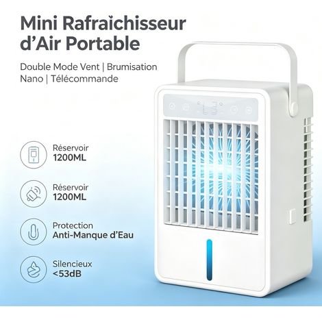 Rafraîchisseur d’air portable à brumisation nano, double mode, 5 vitesses, minuterie 2/4/6/8/10h,réservoir 1200ML (1/5)