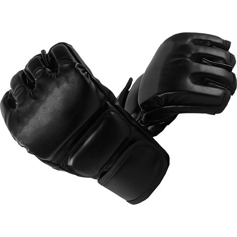 paire de gants de boxe à absorption des chocs, mi-doigts, pour l'entraînement au Sanda, Muay Thaï, MMA et fitness.