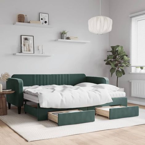 vidaXL Lit de jour avec gigogne et tiroirs vert foncé 80x200cm velours