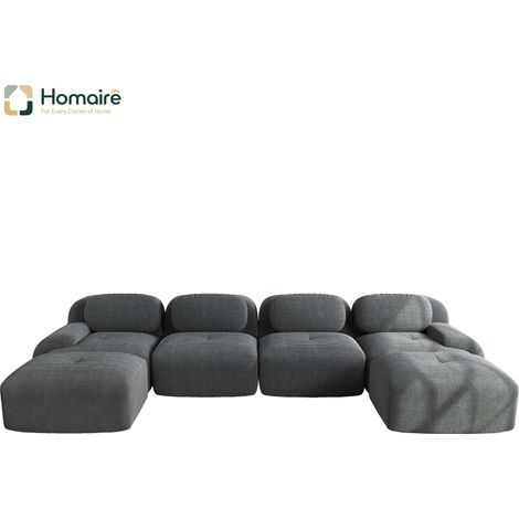 Canapé modulable en velours côtelé gris avec accoudoirs 388 x 178 x 75 cm HOMAIRE (1/4)