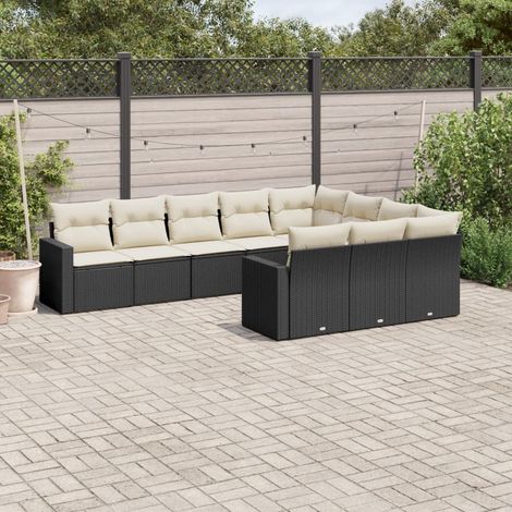 vidaXL Salon de jardin 10 pcs avec coussins noir résine tressée (1/3)