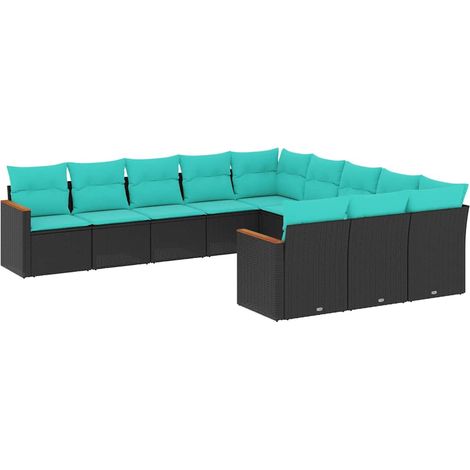 Salon de  11 pcs avec coussins noir résine tressée (1/5)