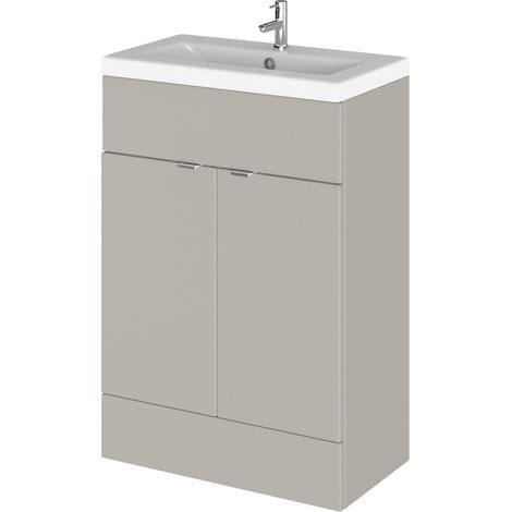Alrewas Contemporary 2 Door Floor Standing Vanity Unit with Basin, Pebble Grey, 600mm