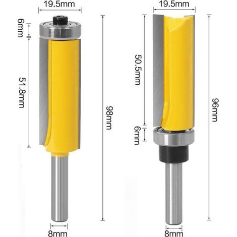 8-mm-Schaft-Bündigfräser, extra lange Fräser, Kopierfräser mit oberem Lager + Kopierfräser mit unterem Lager (1/3)