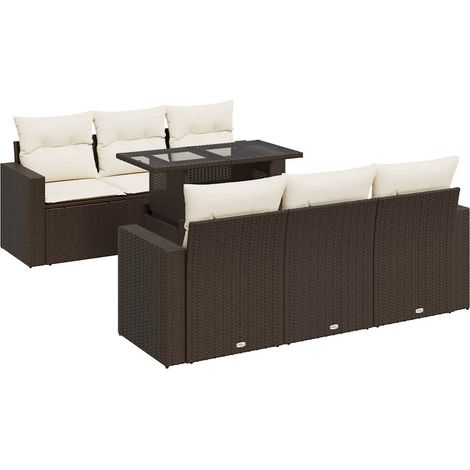 vidaXL Set Divani da Giardino 7 pz con Cuscini Marrone in Polyrattan (1/5)