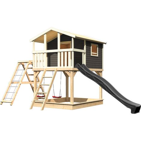 Spielturm Benjamin 198x243x309 tgrau m.Rutsche+Doppel.anbau