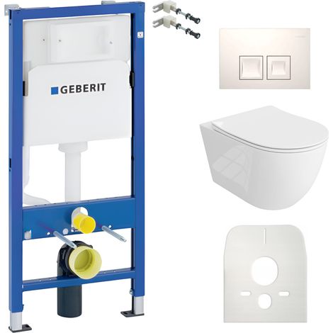 GEBERIT WC Set mit Vorwandelement, Wand-WC und Spülknopf (1/5)