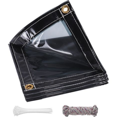 Bâche de Protection Exterieur, 420 g/m² 1x1.5 m Imperméable Bâche Noir Transparente avec Œillets, Bâches Anti-UV Intempéries Efficace avec Corde et Serrecâbles, pour Meubles de Jardin, Ferme, Voiture (1/5)
