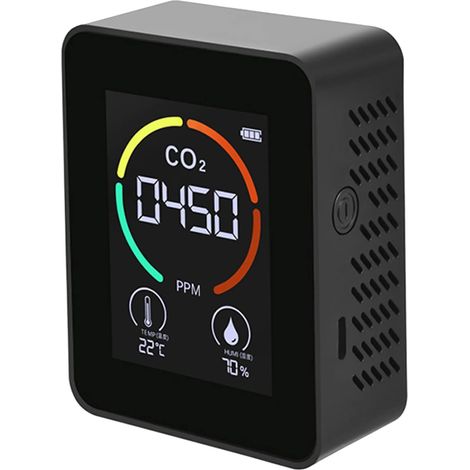 Sollbry Detector de CO2, detector de CO2 en el aire, detector de dióxido de carbono, producción agrícola, monitor de CO2 en invernaderos, color negro (1/5)