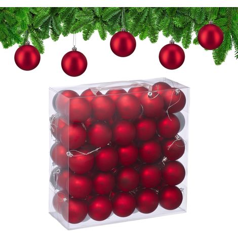 Relaxdays Palline di Natale, Set da 50 Palle Albero, Addobbi Natalizi, ∅ 6 cm, Sfere in Plastica Design Opaco, Rosso (1/5)