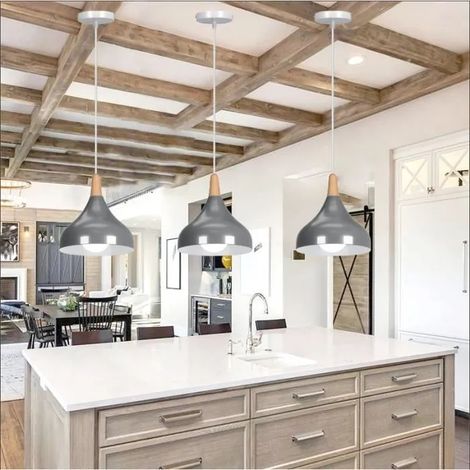 Yowei Lot de 3 Lustre Luminaire Industrielle,Lampe Suspension Vintage en Métal Style Nordique pour Salon Chambre Cafe Bar,Gris (1/4)