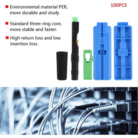 100 connecteurs rapides à fibre optique SC/APC encastrés (fiche droite) (1/5)