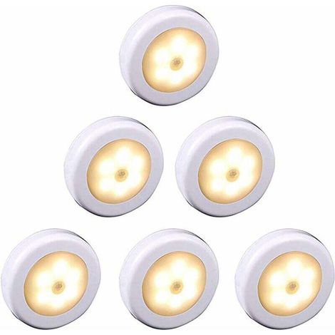 Luci LED wireless con sensore di movimento per armadio, scale, corridoio, cucina, camera da letto (6 pezzi) (guscio bianco (luce calda)) - Crezuo