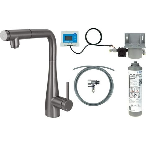 Mitigeur d'évier de cuisine avec kit de filtration d'eau et bec extractible en titane - Lyra