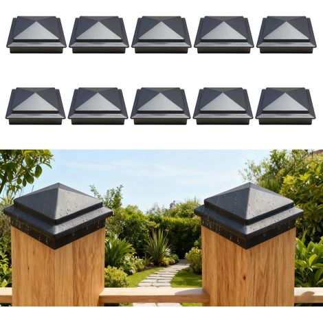 10 PCS Chapeau de Colonne Carré 92 mm x 80,5 mm x 45 mm, Capuchons de Poteaux de Clôture, pyramidaux, En plastique, pour les Clôtures Poteaux Garde-Corps Tuyaux en Acier(Noir) (1/5)