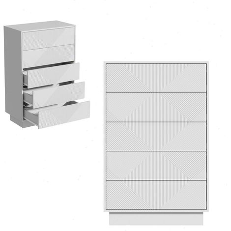 Kommode mit 5 Schubladen, Push-to-Open, schmal, weiß, 60x33,5x94cm (1/5)
