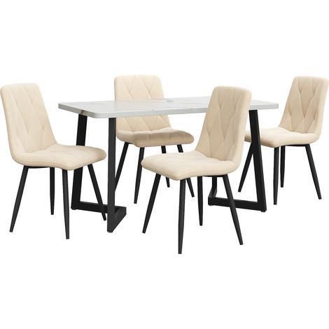 Ensemble Table à Manger 117x68x75 Cm Avec 4 Chaises En Velours Beige, Pieds Métal Noirs (1/5)