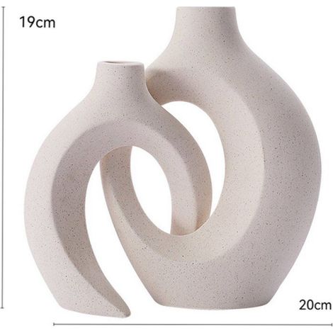 Vase Céramique - Lot de 2 Vases Creux en Grès Fait Main - Pour Fleurs Fraîches ou Séchées - Décoration Intérieure Moderne (1/5)