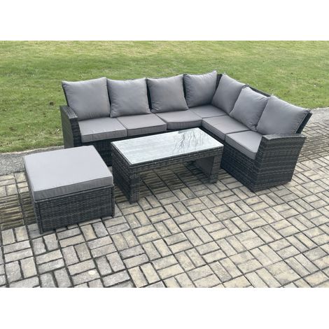 Fimous Ensemble de Meubles de Jardin avec Grand tabouret Table basse rectangulaire avec Coussin Gris foncé mixte (1/5)