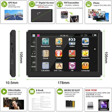 GPS per auto da 7 pollici, GPS per camion, navigazione automatica con touch screen HD, guida vocale multilingue, mappe UK/Europa 2025 installate, aggiornamenti gratuiti a vita, per auto, camion e veic (1/4)