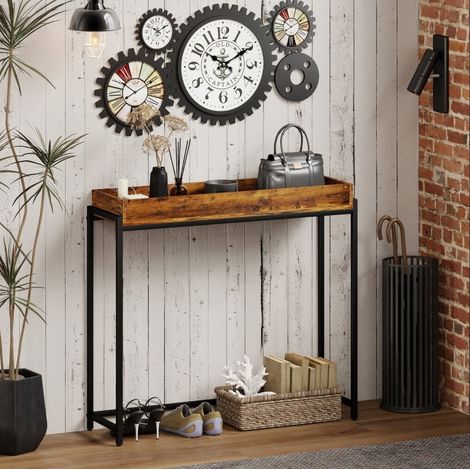 Tavolo consolle d'ingresso stretto 100 x 30 x 91 cm con bordo, marrone rustico HAVRYA (1/5)