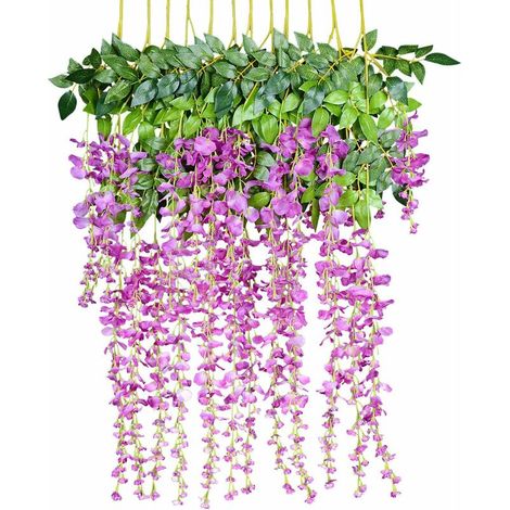 Artificial Flowers, Artificial Wisteria, Wall Decor, Each Strand Is 110cm Long, Silk, for Weddings, Home, Garden, Party, 12pcs-Fuchsia (1/5)