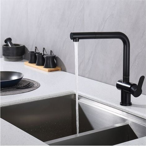 Kitchen mixer tap with pull-out spout, 360° swivel sink tap, matte black stainless steel kitchen tap (1/5)