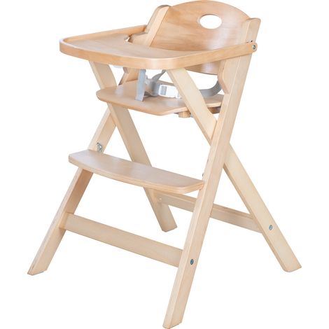 Chaise haute pliable - ROBA - FOLD UP SMART - Plateau repas + harnais de sécurité - Bois naturel (1/4)